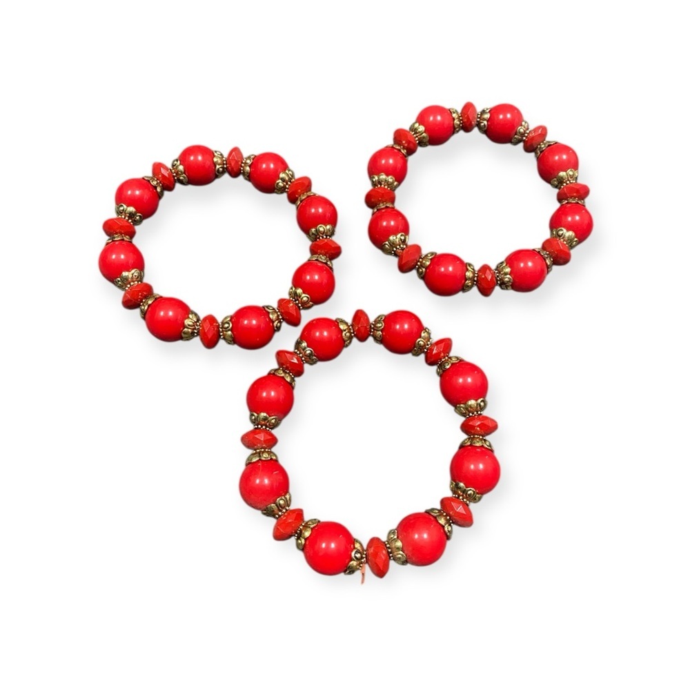 Red Beaded Stretch Bracelet Set